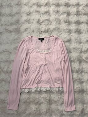 Self Esteem Pink Lacy Henley